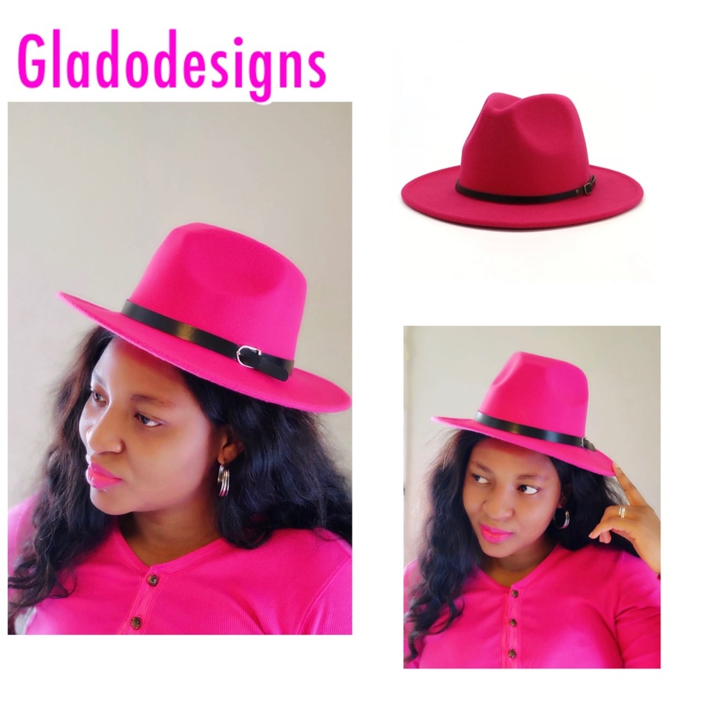 Pink sis brim fedora with belt